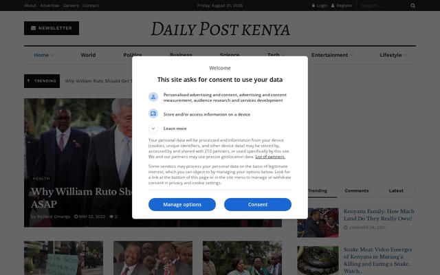 Screenshot of dailypost.co.ke