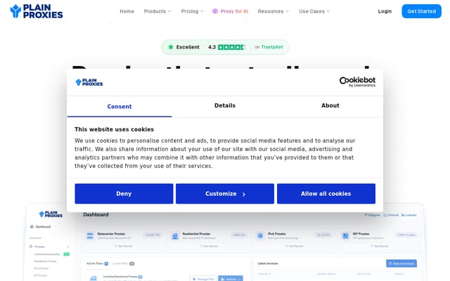 Screenshot of plainproxies.com