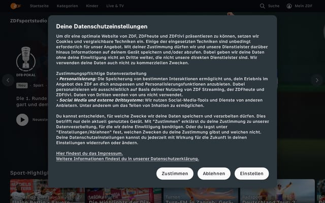 Screenshot of zdfsport.de