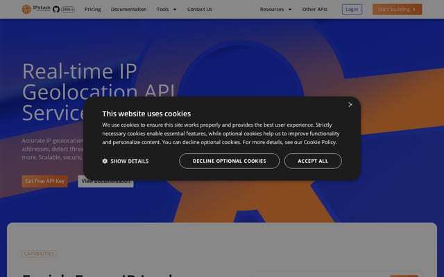 Screenshot of ipstack.com