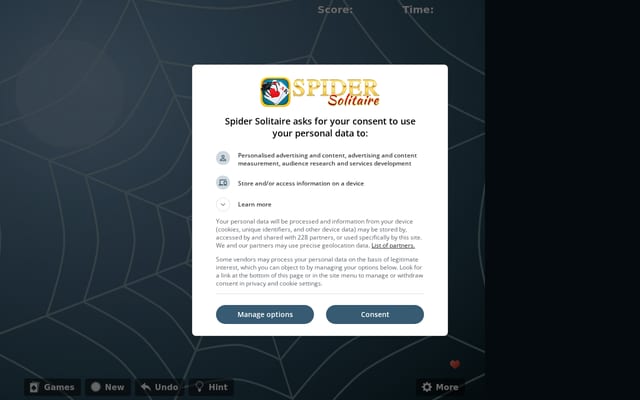 Screenshot of free-spider-solitaire.com