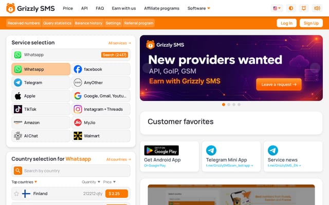 Screenshot of grizzlysms.com
