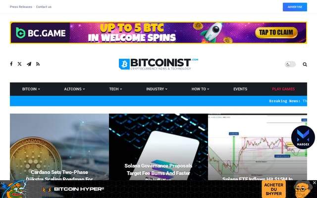 Screenshot of bitcoinist.com