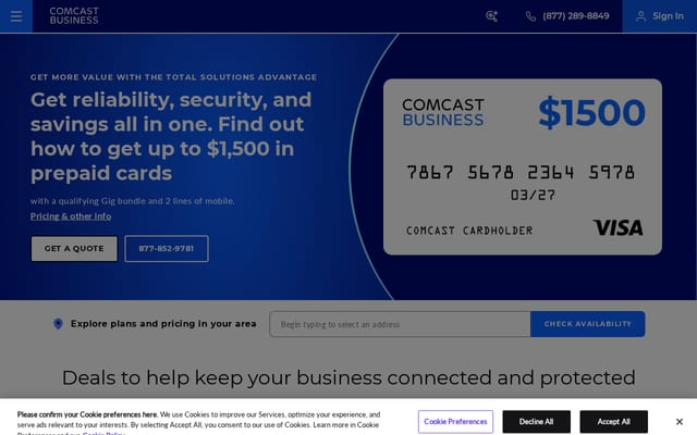 Screenshot of comcastbusiness.com