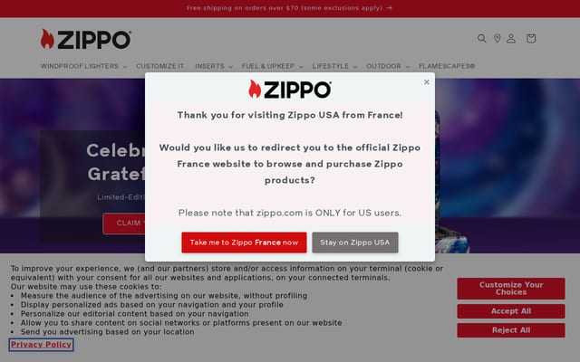 Screenshot of zippo.com