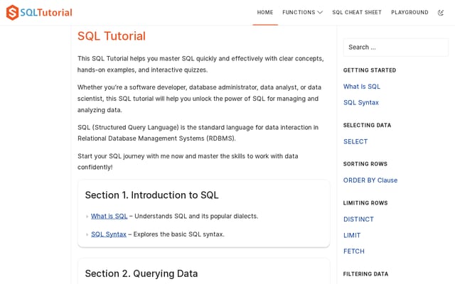 Screenshot of sqltutorial.org