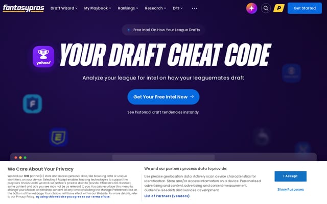Screenshot of fantasypros.com