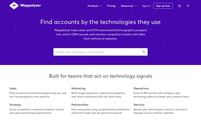 Screenshot of wappalyzer.com