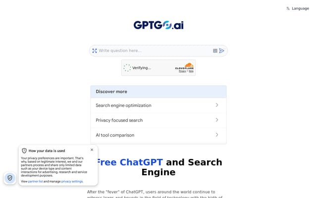 Screenshot of gptgo.ai