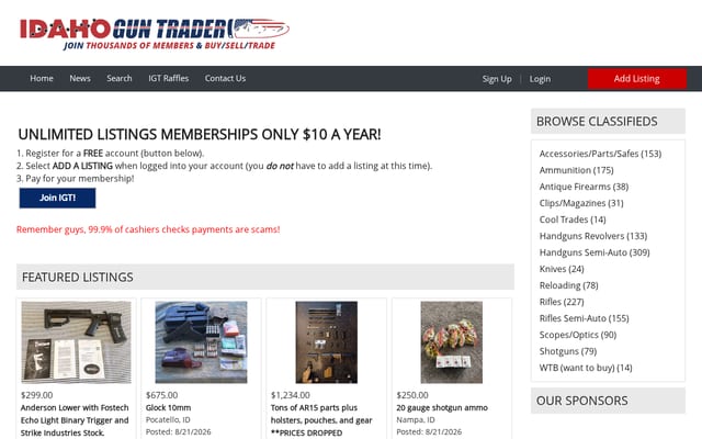 Screenshot of idahoguntrader.net