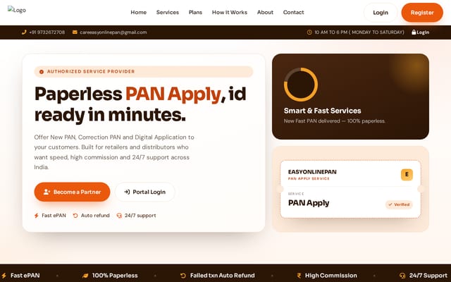 Screenshot of easyonlinepan.in