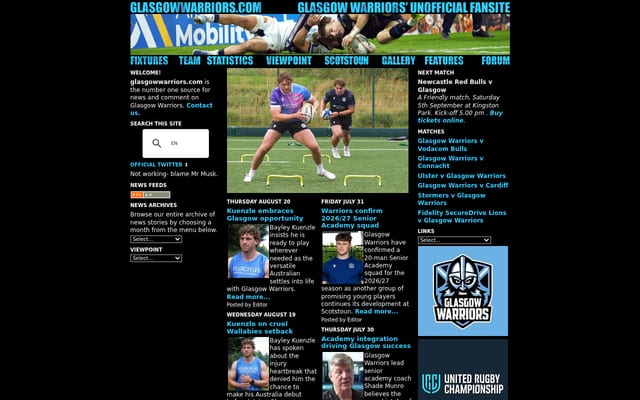 Screenshot of glasgowwarriors.com