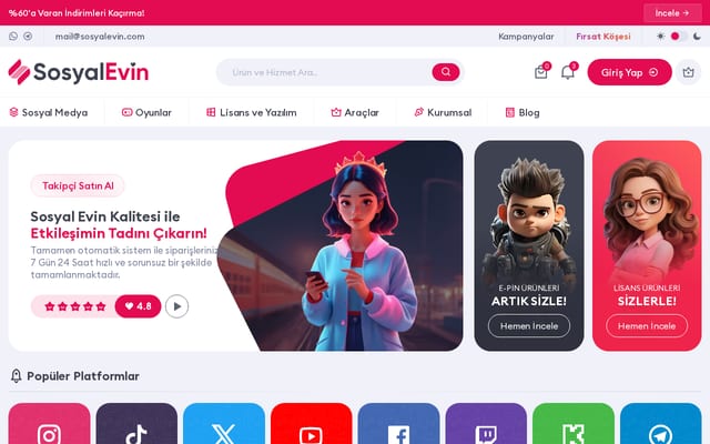 Screenshot of sosyalevin.com