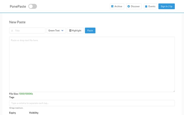 Screenshot of ponepaste.org