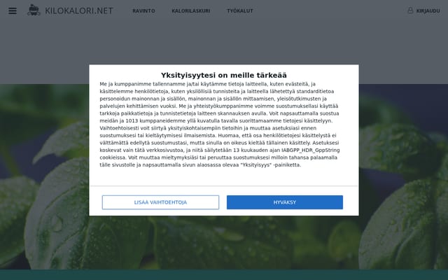 Screenshot of kilokalori.net