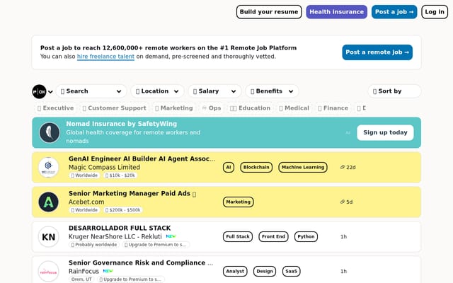 Screenshot of remoteok.com