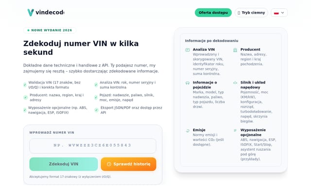 Screenshot of vindecoder.pl