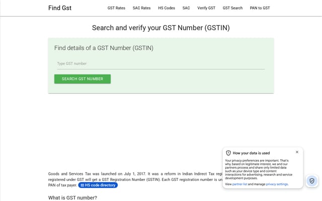 Screenshot of findgst.in