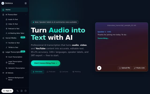 Screenshot of devoice.io