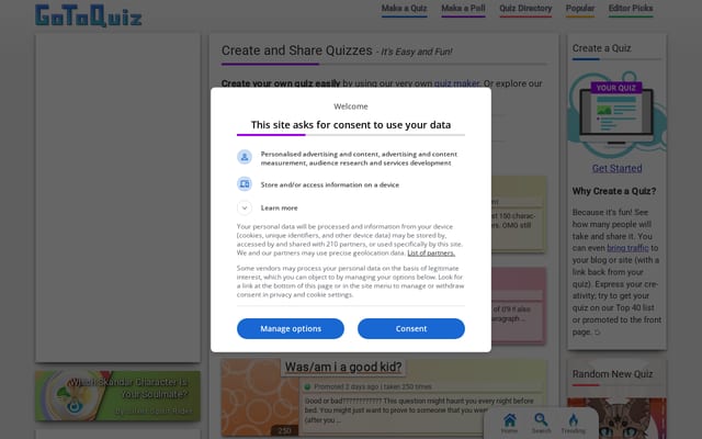 Screenshot of gotoquiz.com