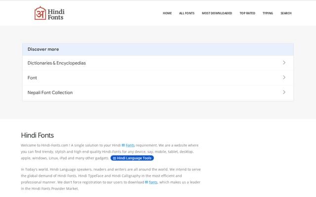 Screenshot of hindi-fonts.com