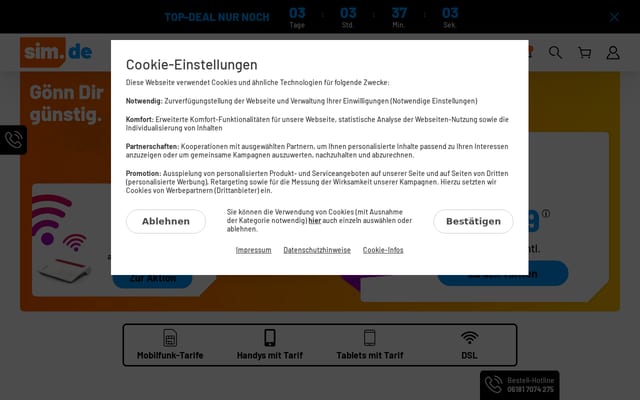 Screenshot of sim.de