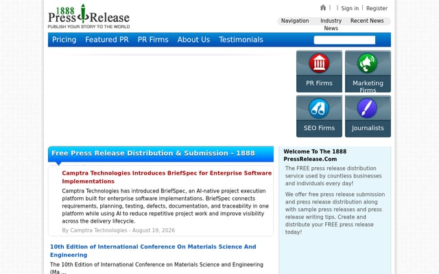 Screenshot of 1888pressrelease.com