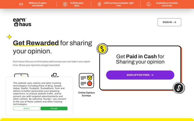 Screenshot of earnhaus.com
