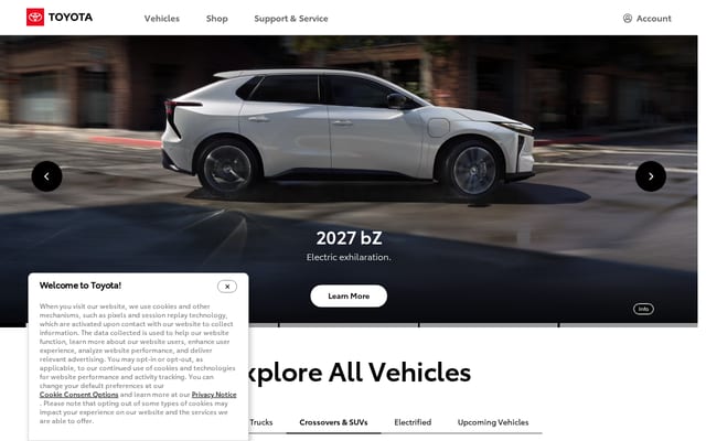 Screenshot of toyota.com