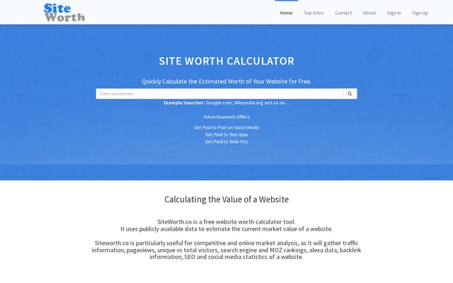 Screenshot of siteworth.co