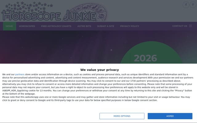 Screenshot of thehoroscopejunkie.ca