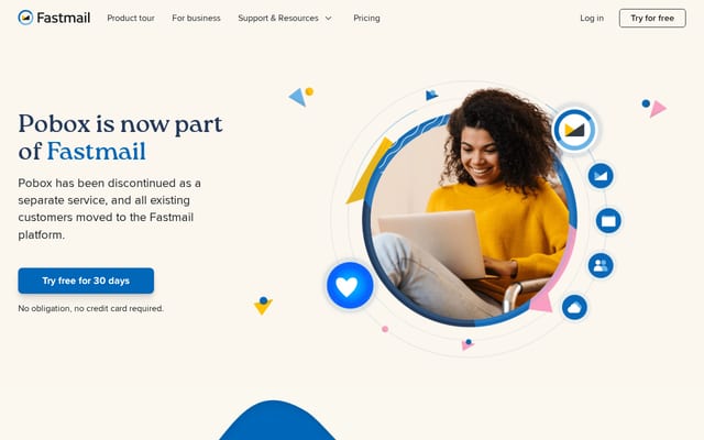 Screenshot of pobox.com