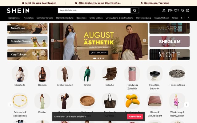 Screenshot of shein.com