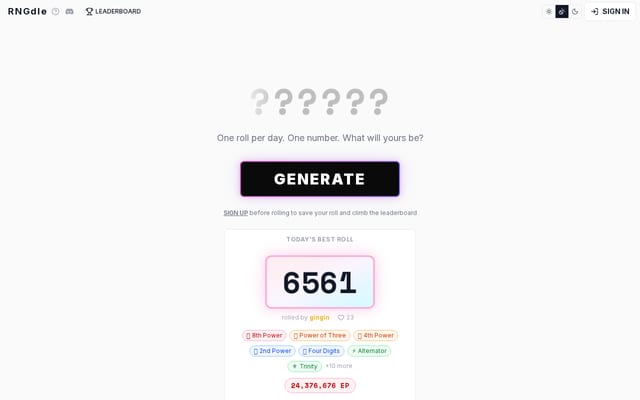 Screenshot of rngdle.com