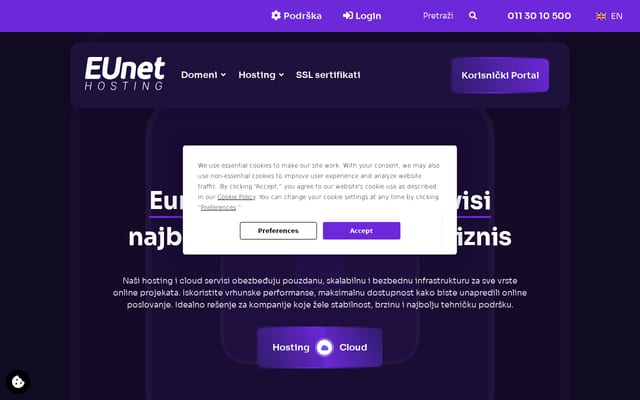 Screenshot of eunethosting.com