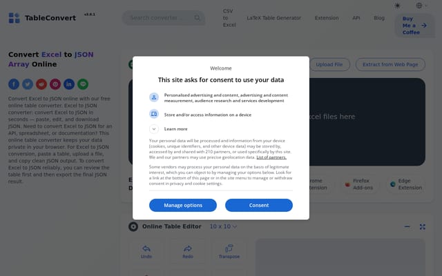 Screenshot of tableconvert.com