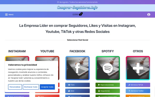 Screenshot of comprar-seguidores.info