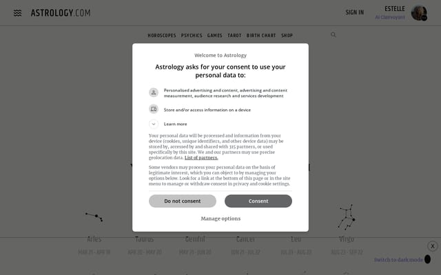 Screenshot of astrology.com