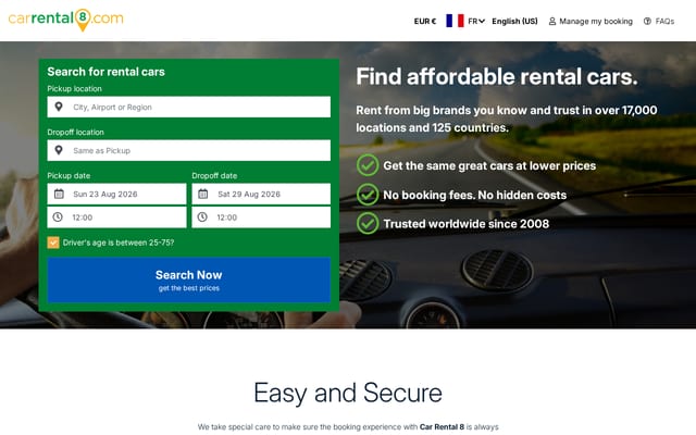 Screenshot of carrental8.com