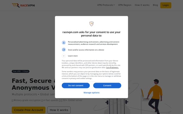 Screenshot of racevpn.com