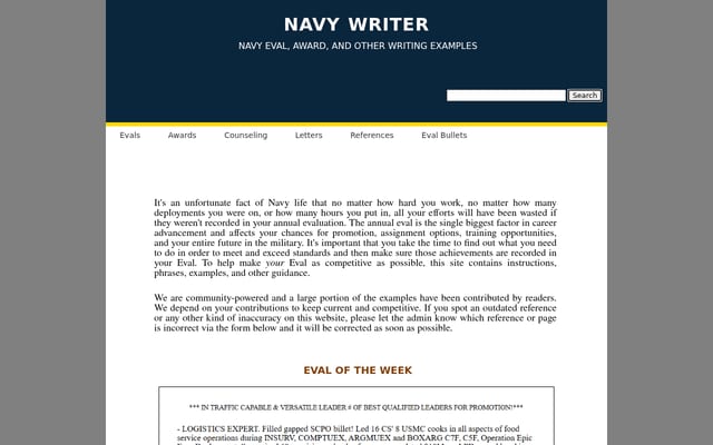 Screenshot of navywriter.com