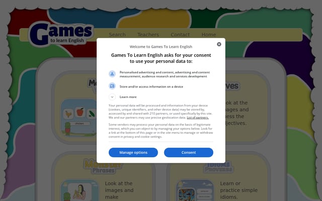 Screenshot of gamestolearnenglish.com