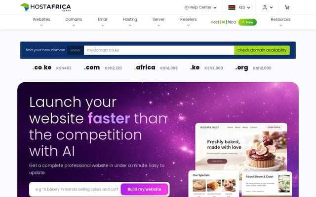 Screenshot of hostafrica.ke
