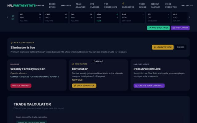 Screenshot of nrlfantasystats.com