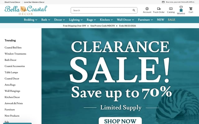 Screenshot of bellacoastaldecor.com
