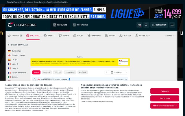 Screenshot of flashscore.fr
