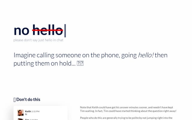 Screenshot of nohello.net