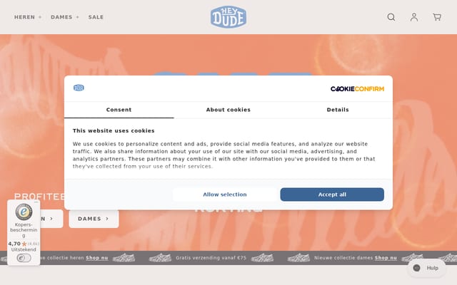 Screenshot of heydude.nl