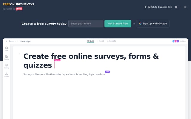 Screenshot of freeonlinesurveys.com