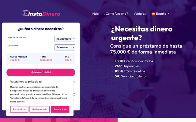 Screenshot of instadinero.com